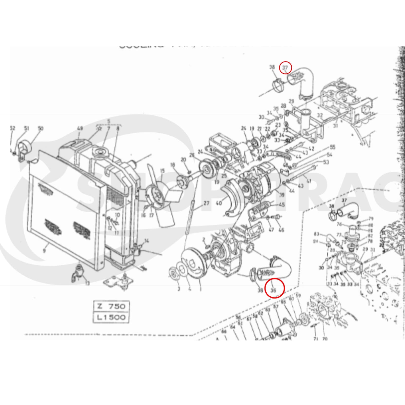 Radiateurslang Kubota L1500 - L2802 | Zen-Noh ZL1500 - ZL2802 - 2
