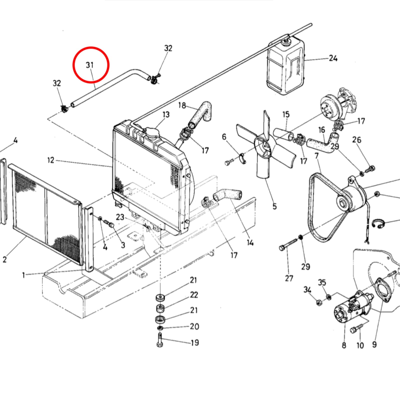 Radiateurslang Onder Kubota B1600 - B1702 - 2