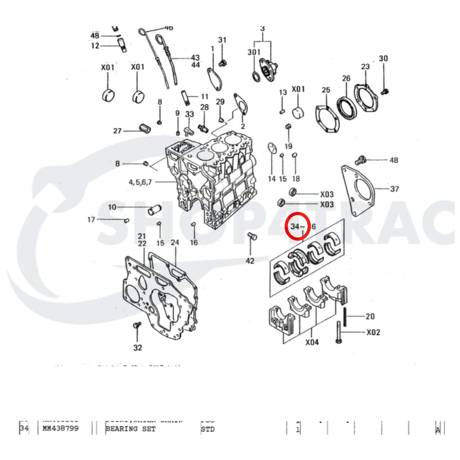 Hoofdlager set Mitsubishi L3A | L3C | L3E | Shop4Trac