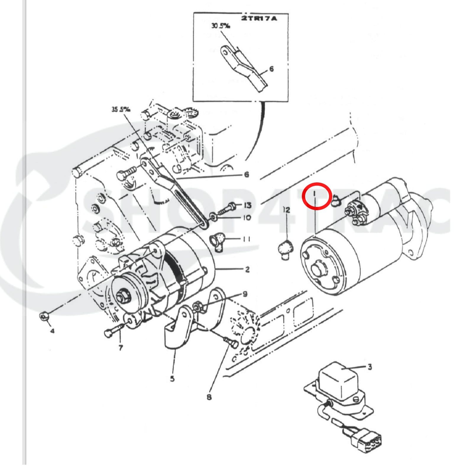 Startmotor Yanmar F16 | F17 | YM1600 | YM2000 - 2