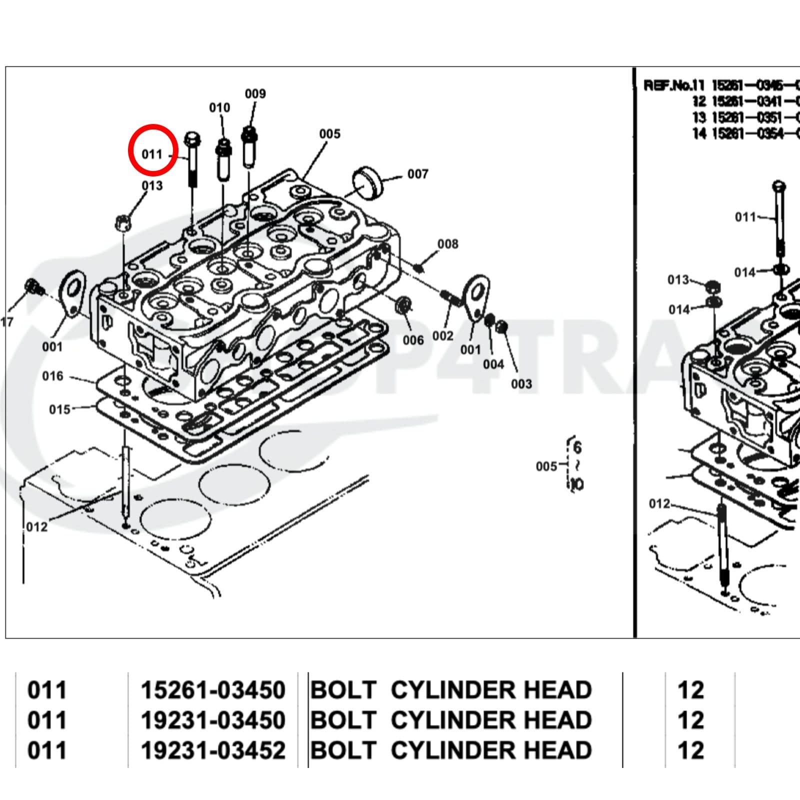 Cilinderkopbout Origineel OEM Kubota D650 | D750 | Z500 - 2
