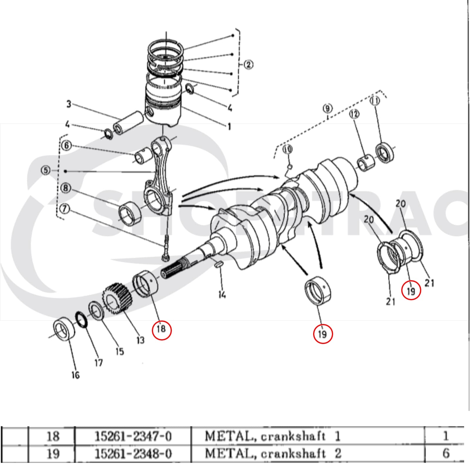 Hoofdlager set Kubota D750 | D850 | D950 - 2