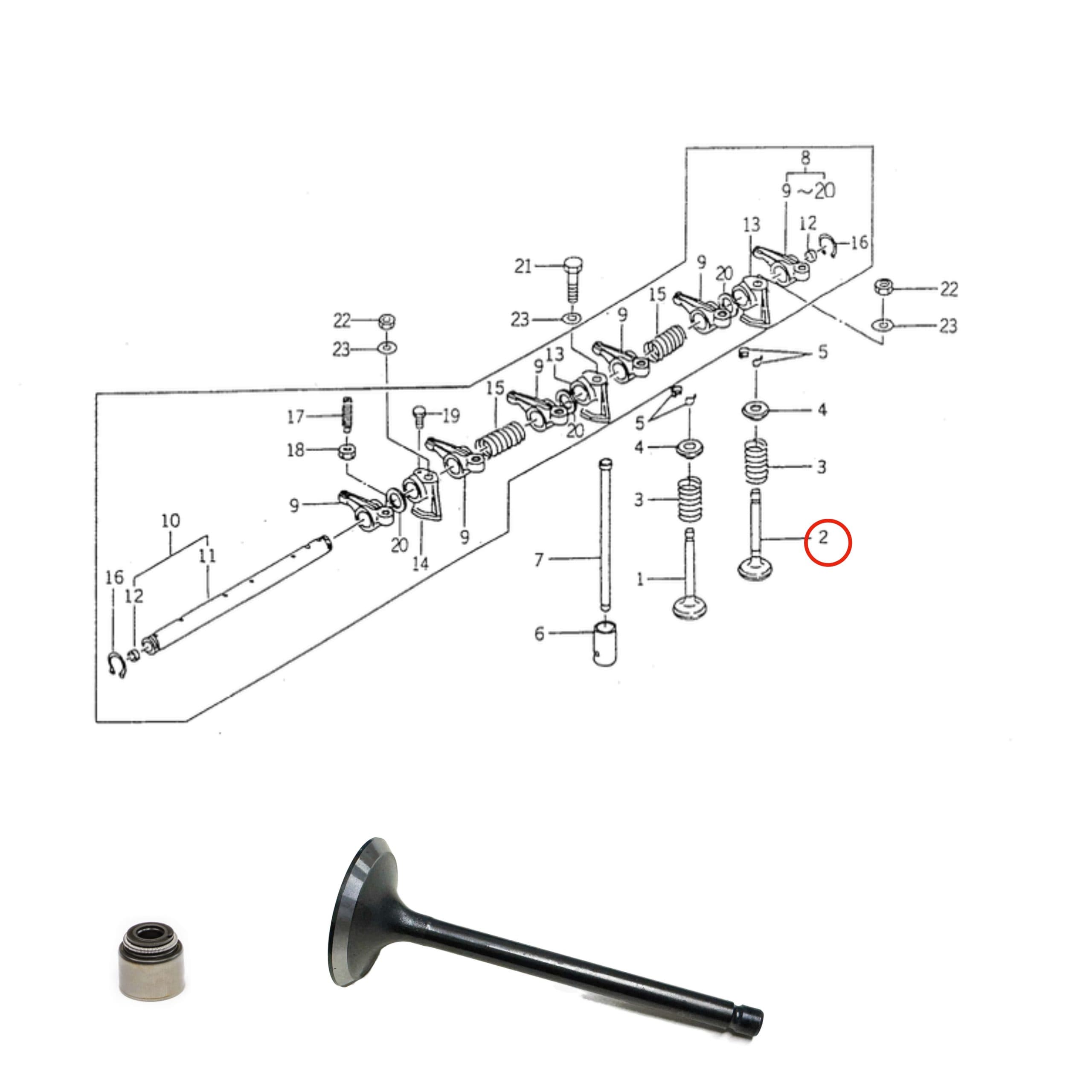 Uitlaatklep Iseki motor E3CD | E3CE | E3CF | Iseki TK | TH | TG | SF | TF - 2